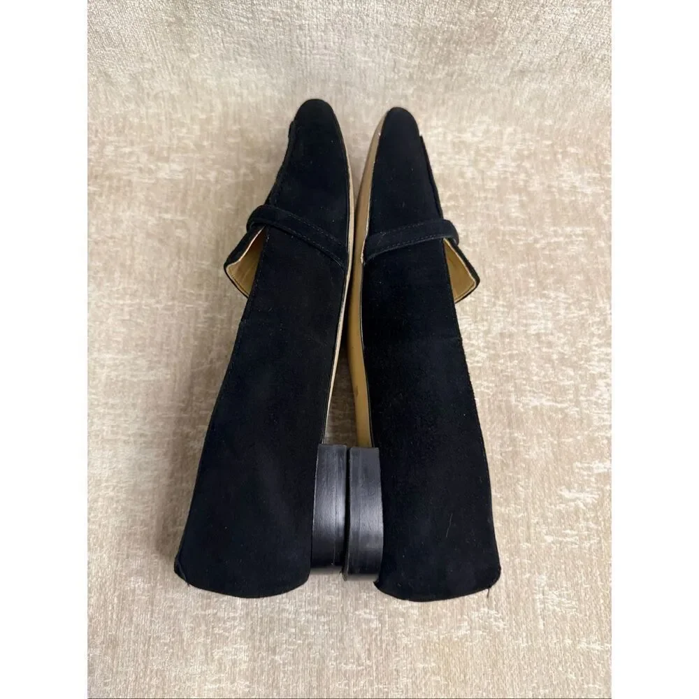 Talbots Women's Suede Leather Buckle Detail Slip-on Loafer Flats Black Size 7M